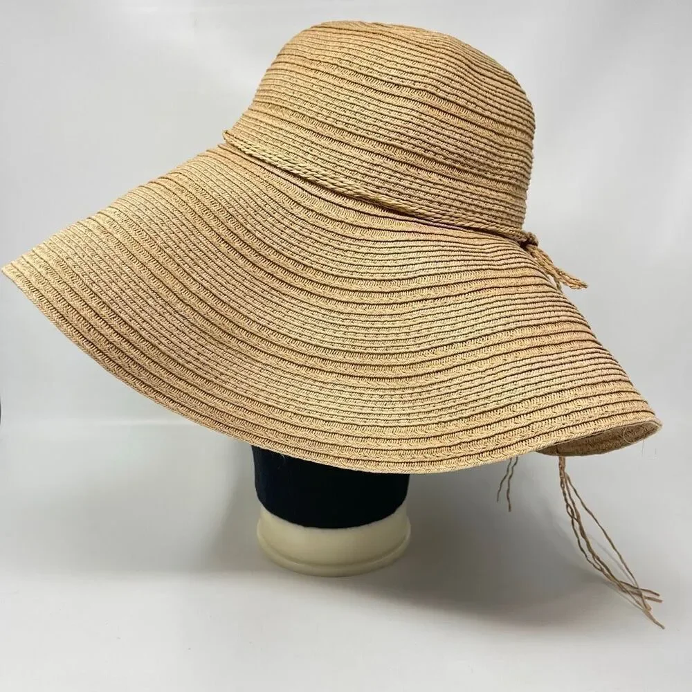 Forever 21 Wide Brim Paper Raffia Tan Outdoor Beach Sun Hat One Size OSFM